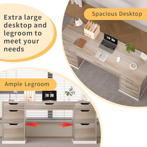 Computer Desk with 7 Drawers, Home Office Desk with Storage, Light Walnut | 54 Inch Writing Desk with 7 Drawers for Small Spaces, Study Desk for Bedroom