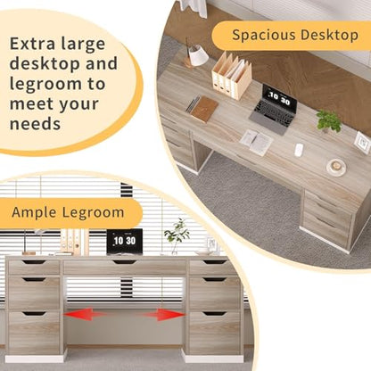 Computer Desk with 7 Drawers, Home Office Desk with Storage, Light Walnut | 54 Inch Writing Desk with 7 Drawers for Small Spaces, Study Desk for Bedroom