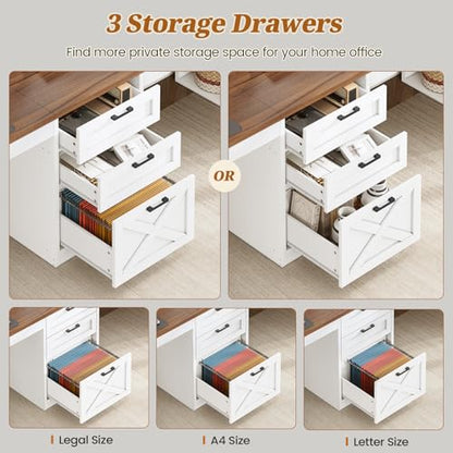 SEDETA Farmhouse 96.5" 2 Person Computer Desk with Storage Drawers | Home Office Desk, Gaming Double Desk, Long Two Person Writing Desk with Shelves, White and Brown - color: White and Brown