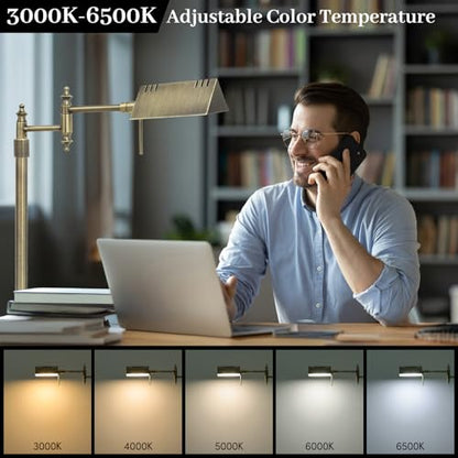 Bairth Bronze Reading Floor Lamp, Dimmable Pharmacy Standing Lamp | 3 Color Temperature, Dimmable, 17W LED, Height Adjustable, 360°Swing Arm, for Living Room, Bedroom, Office, Craft & Sewing - color: Bronze