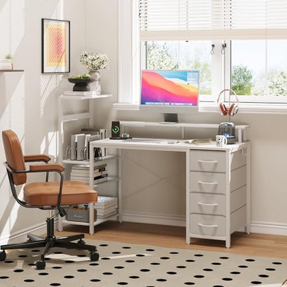 51in Gaming Computer Desk with Drawers & Power Outlet & LED Lights, White - color: White, size: 51''