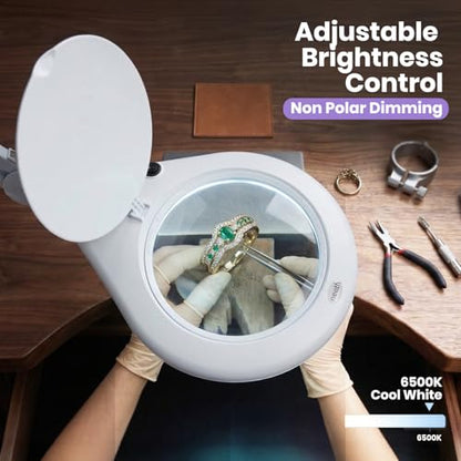 Neatfi Elite XL HD Super LED Magnifying Lamp with Clamp – 7” Glass Lens, 5-Diopter, 6500K Daylight | Glare-Free, Adjustable Arm | Reading, Sewing & Crafting (7 Inch Lens, White) - color: White, size: 7 Inch Lens