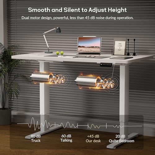 Dual Motor Electric Standing Desk Frame, Height Adjustable Table Legs for Max 44″ x 70.8″ Desktop with 330lbs Capacity, Ergonomic Sit Stand Up Desk Base for Home Office, White Frame Only
