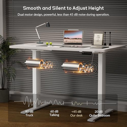 Dual Motor Electric Standing Desk Frame, Height Adjustable Table Legs for Max 44″ x 70.8″ Desktop with 330lbs Capacity, Ergonomic Sit Stand Up Desk Base for Home Office, White Frame Only