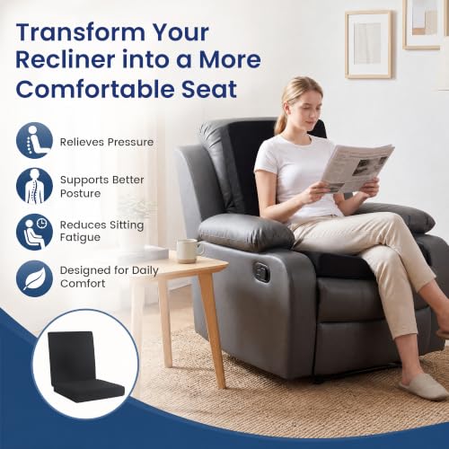 Recliner Seat Cushion, Egg Foam Creat Seat Cushion & Memory Foam Back Pad | Pressure Relief Chair Cushion for Elderly, Wheelchair, Office Chair, 20x20x4in Seat, 20x22x3in Back, Black