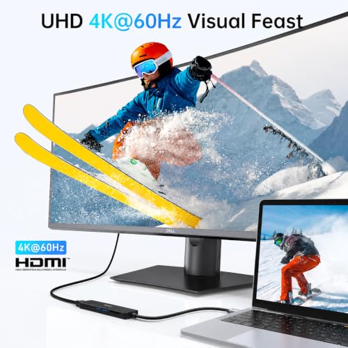 USB C Hub HDMI Adapter for MacBook Pro/Air, 7 in 1 USBC Dongle with HDMI, microSD/SD Card Reader, USB C Data Port,100W PD, and 2 USB 3.0 Compatible for MacBook Pro/Air, Lenovo Thinkpad.(Black) - color: Dark Black