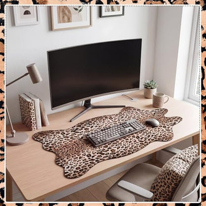 Sabary Leopard Print Desk Mat Cheetah Print Desk Accessories 31.5"x15.8" - color: Brown,black, style: Leopard Print