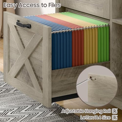 Halitaa Farmhouse Lateral File Cabinet with 3 Drawers and Door, Grey - color: Rustic Grey, size: 28.34"H