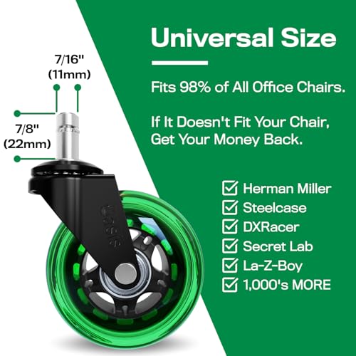 The Office Oasis Original Office Chair Wheels (As Seen On PBS), Green - color: Green