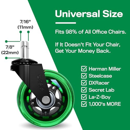 The Office Oasis Original Office Chair Wheels (As Seen On PBS), Green - color: Green