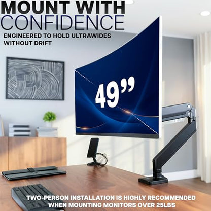 VIVO Premium Aluminum Heavy Duty Monitor Arm with 3.0 USB Ports, Fits Ultrawide Monitors up to 49 inches and 33 lbs, Single Desk Mount Stand, Pneumatic Height, Max VESA 100x100, Black, STAND-V101G1U - size: Standard, style: USB