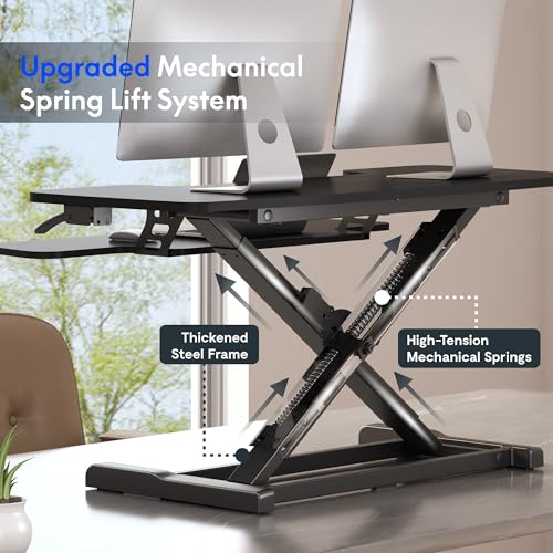 FLEXISPOT Standing Desk Converter 40" Large Desk Riser, Spacious Desktop Riser Sit Stand Computer Workstation with Wide Keyboard Tray, Ergonomic Height Adjustable Stand Up Desk Converter, Black - color: Black, size: 40"