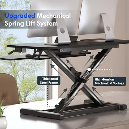 FLEXISPOT Standing Desk Converter 40" Large Desk Riser, Spacious Desktop Riser Sit Stand Computer Workstation with Wide Keyboard Tray, Ergonomic Height Adjustable Stand Up Desk Converter, Black - color: Black, size: 40"