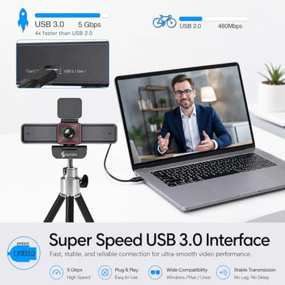 Angetube 4K AI Webcam for PC, 100°Wide Angle & Remote Control 4K Web Camera