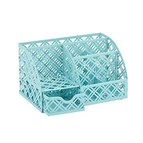 Exerz Mesh Desk Organizer 7 Compartments Metal Pen Holder Office Turquoise - color: F7 Turquoise