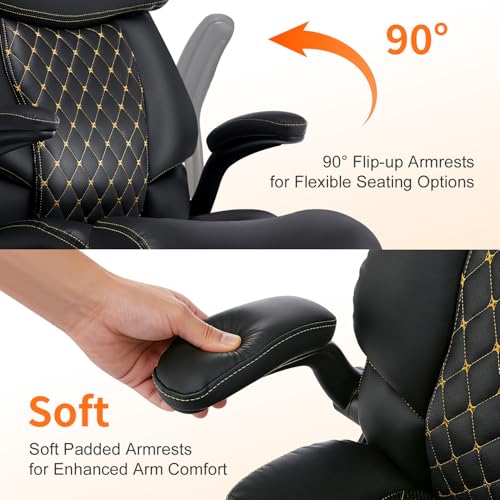 BOSMILLER Big and Tall Office Chair, Heavy Duty Executive Chairs with Adjustable Lumbar Support for Back Pain, Ergonomic Comfortable Computer Chair with Extra Wide Seat for Home Office, Black Pu