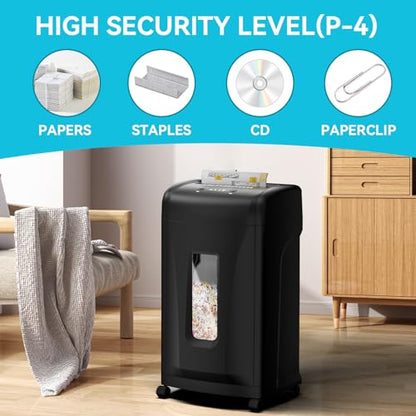 Large Commercial Heavy Duty 22-Sheet High Security Cross-Cut Paper Shredder with 9.24 Gallon Pullout Waste Bin, Quiet Office Shredding for Documents, Staples, Credit Cards