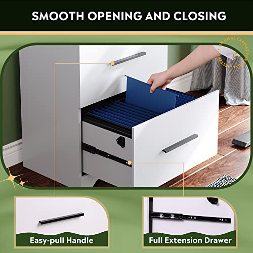 DEVAISE 2-Drawer Wood Lateral File Cabinet with Lock for Office Home, White - color: White, size: Medium