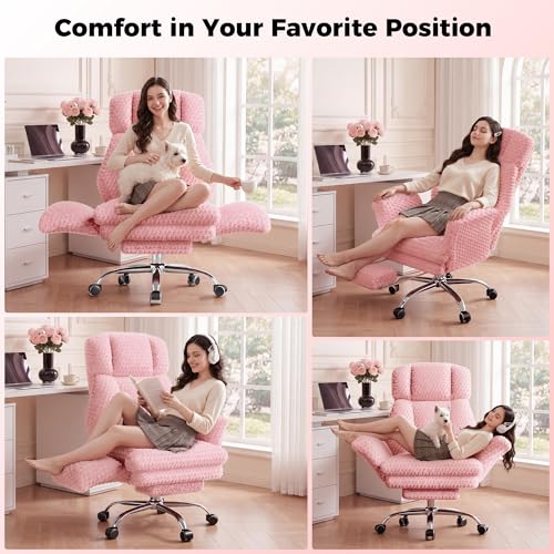 Big and Tall Office Chair, Flip Armrests for Pets & Cross Legged Sitting | Executive Ergonomic Computer Gaming Chair with Foot Rest, Rose Velvet Pink Wide Seat Reclining Desk Chair - color: Pink Rose Velvet