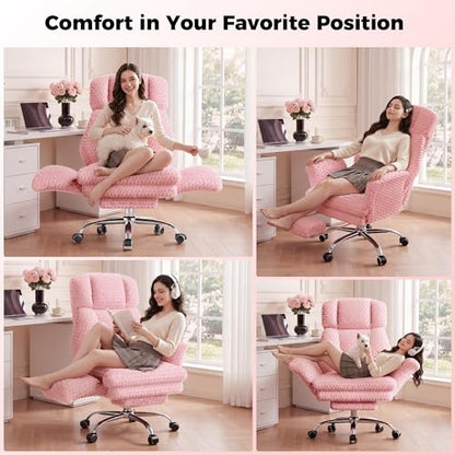 Big and Tall Office Chair, Flip Armrests for Pets & Cross Legged Sitting | Executive Ergonomic Computer Gaming Chair with Foot Rest, Rose Velvet Pink Wide Seat Reclining Desk Chair - color: Pink Rose Velvet