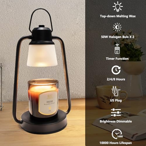 Candle Warmer Lamp with Timer Dimmer - Birthday Gifts for Women Men - color: Black Classic