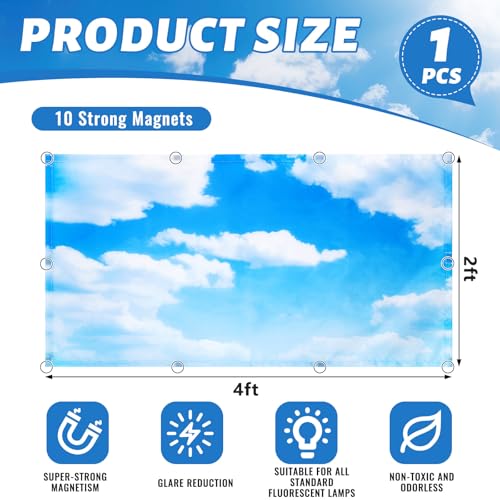 Patelai 4x2 Feet Light Covers for Classroom, Magnetic,Cloud | Sky Cloud Print for Office Decor, Drop Ceiling Compatible, 10 Magnets Included, Filters Harsh Fluorescent Lighting - style: Cloud