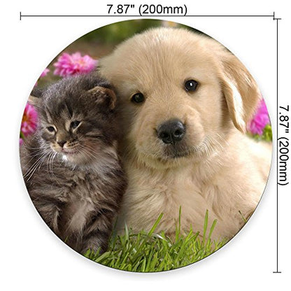 Pingpi Gaming Round Mouse Pad Custom,Animals Cat Kitten Dog Golden Retriever Puppy Mouse Pad - color: Multi 01