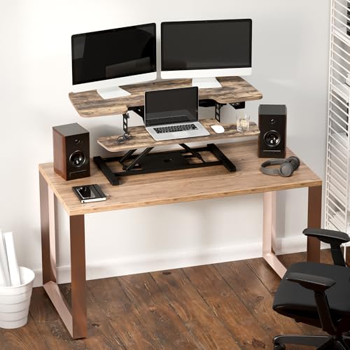 FLEXISPOT 40 inch Electric Motor Desk Converter, Sit to Stand Monitor and Laptop Workstation, Height Adjustable Riser with Wide Keyboard Tray, Rustic Color - color: Rustic, size: 40"