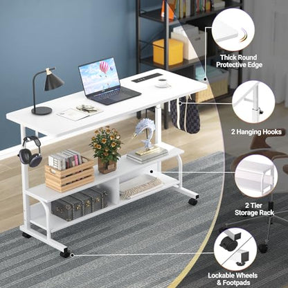 Armocity 47" Rolling Standing Desk with Charging Station for Couch Bed - color: White, size: 47''