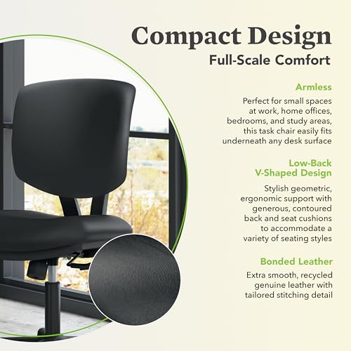 HON Volt Ergonomic Office Chair, Armless, Office Desk Computer Chair, Black - color: Softhread Leather Back