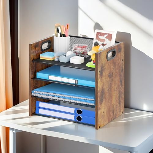 Desk Organizer, 4 Tier Desktop File Organizer and Paper Tray Organizer, Office Desk Accessories for Mail, Documents, Papers, Notebooks and Home Office Storage - size: 4 Tier