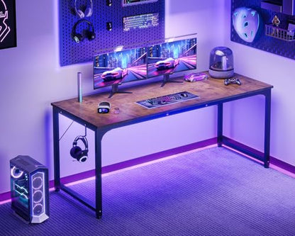 Casaottima 63 Inch Computer Desk for Home Office, Study Writing Table for Small Spaces, Simple Modern Desk with Headphone Hooks, Rustic Brown - size: 63 inch