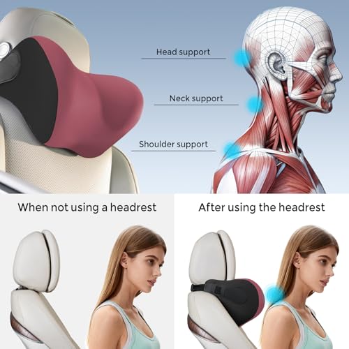 BEBAS Ergonomic Car Headrest Pillow, Memory Foam Neck Support, Red - color: Red