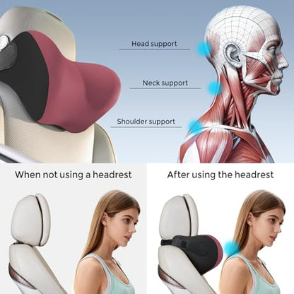 BEBAS Ergonomic Car Headrest Pillow, Memory Foam Neck Support, Red - color: Red