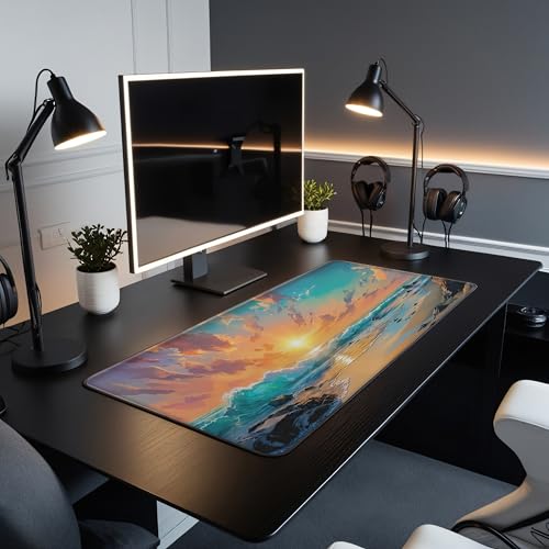 L&B Mercantile American Flag XXL Deskpad, Desk Mat for Computer Keyboard and Mouse – Patriotic USA Gaming Mousepad, Extra Long XL Mouse Pad for Laptop Office Desk. (Beach Sunset) - color: Beach Sunset