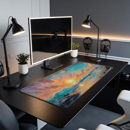 L&B Mercantile American Flag XXL Deskpad, Desk Mat for Computer Keyboard and Mouse – Patriotic USA Gaming Mousepad, Extra Long XL Mouse Pad for Laptop Office Desk. (Beach Sunset) - color: Beach Sunset