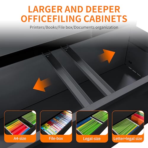 3 Drawer Lateral File Cabinet with Lock,Black Home Office Cabinet | Heavy Duty Large Steel Filing Cabinets Wide Storage Cabinet for Legal/Letter Size File,Assembly Required - size: Lateral-3 drawers