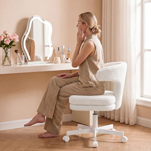 GTPLAYER Swivel Office Desk Chair with Wheels, Adjustable Height Vanity Chair with Back Support, Comfy Rolling Stool for Home Office, Bedroom & Makeup Vanity, Sweet Gift for Girls and Women - color: Pure White