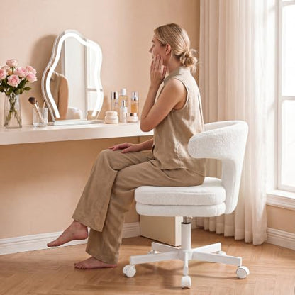 GTPLAYER Swivel Office Desk Chair with Wheels, Adjustable Height Vanity Chair with Back Support, Comfy Rolling Stool for Home Office, Bedroom & Makeup Vanity, Sweet Gift for Girls and Women - color: Pure White