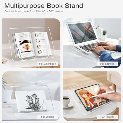 Acrylic Book Stand, Angle Adjustable Book Display Stand,Foldable Cookbook Stand, Lightweight Book Holder for Magazines, Laptop, Recipe, Textbook - size: 13.8 x 10.2 inches
