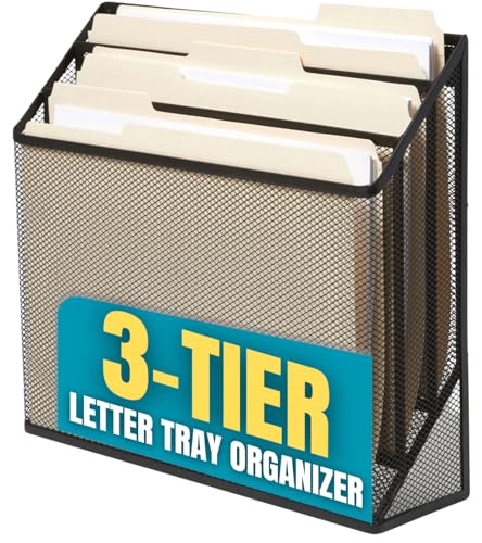 1InTheOffice 3 Tiers File Folder Organizer, Desk Sorter, Black Mesh