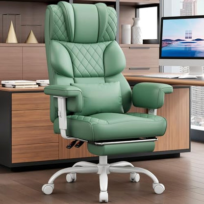 Vonesse Office Chair, Desk Chair with Soft Adjustable Armrests, Ergonomic High Back Gaming Chair with Lumbar Support, Executive Computer Chairs with Footrest (PU Leather, Green) - color: Green
