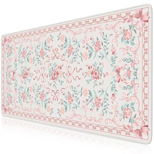 HAOCOO Pink Bow Laptop Mat, 35.4" x 15.7" Deskmat for Office Cubicle Desk - color: D-pink Bow, size: 35.4" x 15.7"
