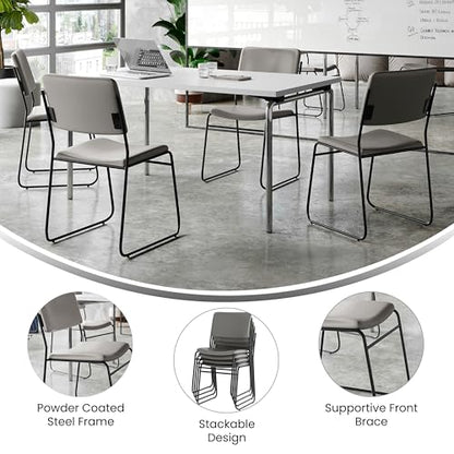 Flash Furniture Hercules Vinyl Stackable Chair with Sled Base, Gray, 5-Pack | Vinyl Upholstery, 500 LBS. Weight Capacity - color: Gray Vinyl/Black Frame, size: Set of 5