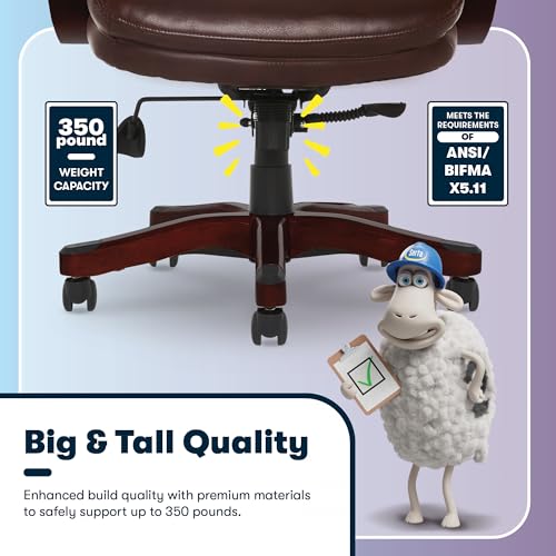 Serta Big & Tall Executive Office Chair with Lumbar Support, Leather Chair | Conway, Ergonomic 350lb Capacity Computer Chair, High Back Home Desk Gaming Chair, Adjustable Height & Tilt, Chestnut Brown - color: Chestnut Brown
