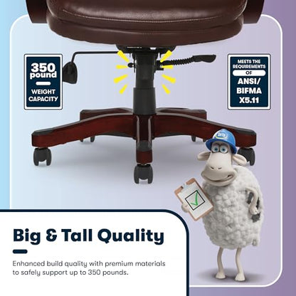 Serta Big & Tall Executive Office Chair with Lumbar Support, Leather Chair | Conway, Ergonomic 350lb Capacity Computer Chair, High Back Home Desk Gaming Chair, Adjustable Height & Tilt, Chestnut Brown - color: Chestnut Brown