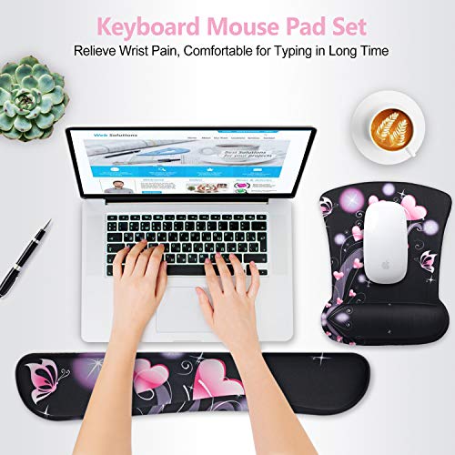 ToLuLu Keyboard Wrist Rest Pad Ergonomic Mouse Pad Set, Cute Mousepad | Non-Slip Mouse Pad for Laptop Computer Keyboard Wrist Support w/ Raised Memory Foam for Easy Typing Pain Relief,Pink Hearts - color: Pink Hearts