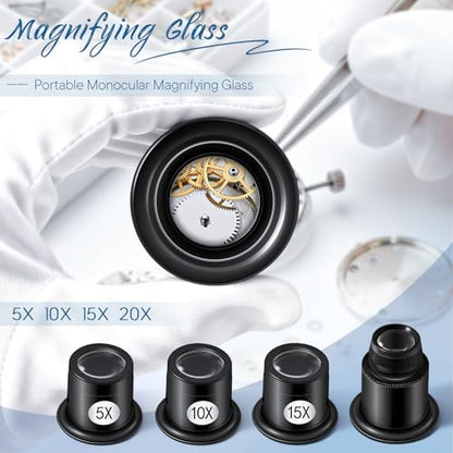 LXIANGN 4 Pcs Jewelers Loupe 5X/10X/15X/20X Portable Monocular Magnifier - color: 5x 10x 15x 20x