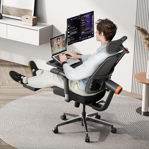 Newtral Ergonomic Office Chair - Home Office Desk Chair with Adaptive Lumbar Support, with Footrest, 4D Armrest, Adjustable Seat Depth & Height - color: Black, size: 5D Headrest +Laptop Tray
