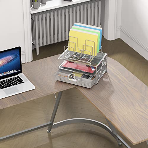 Deco Brothers Desktop File Organizer with Double Tray & 5 Folder Stand Gray - color: Sliver